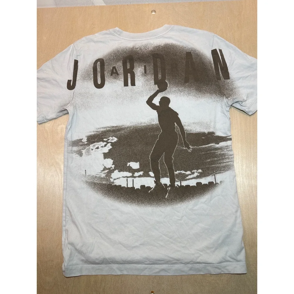 Jordan Mens Graphic T-Shirt Light Blue Jumpman Back Print Size S Small